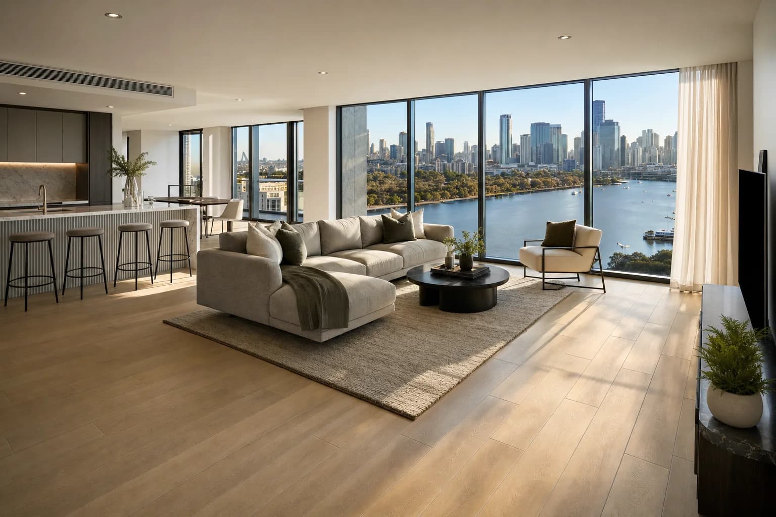 Vinyl plank flooring in a Brisbane riverfront apartment